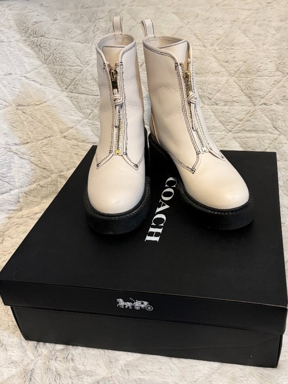 Coach Liza Bootie_ Chalk Cream Leather_Ankle Boots_Women's Size 5